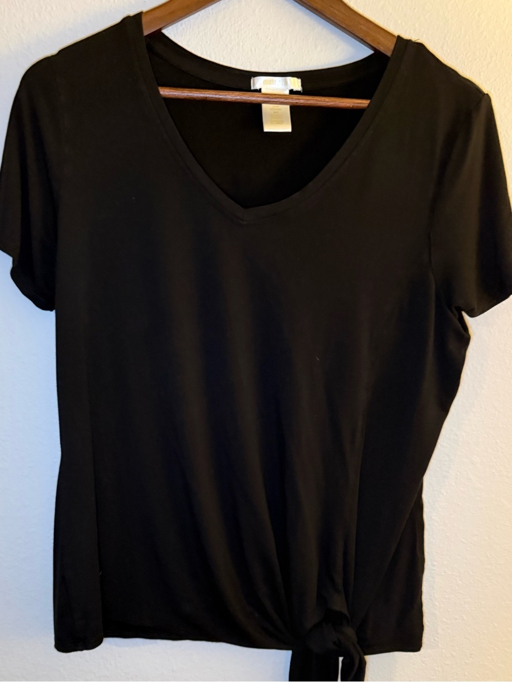 Matty M Black V-Neck Short Sleeve Tie-Front Tee